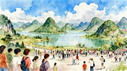 水彩画:远看风景美如画,近看全是人