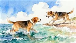 水彩画：狗子渡海而来只为和另一只狗打架