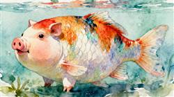 水彩画:锦鲤胖成“猪鲤”