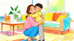 水彩画:母亲紧紧抱住孩子