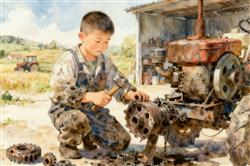 水彩画:26岁男子智力停留在6岁但会修农机