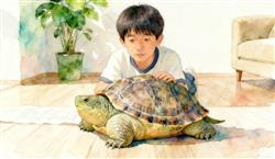 水彩画:男子捡来的乌龟养了9年胖到爬不动