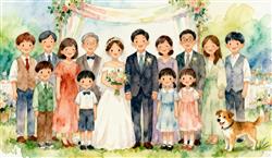 水彩画:婚礼拍全家福,狗子主动入镜