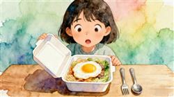 水彩画:女子点减脂餐外卖荷包蛋硬如石头