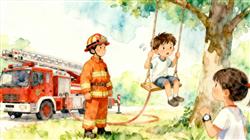 水彩画:男孩卡秋千萌娃电话手表摇人营救