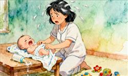 水彩画:三十多岁新手宝妈带娃急出满头白发