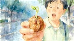 水彩画:西安雨雨雨，市民盘了4年的核桃发芽