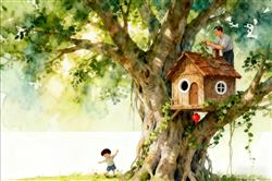 水彩画:网友晒爸爸养护了20多年的榕树树屋