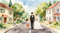 水彩画:新郎新娘家只隔条马路，2人7岁就相识