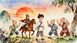 水彩画:小伙带村里老人拍-夕阳红版三国