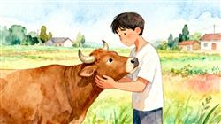 水彩画:男子买牛养出感情不舍得用牛干农活