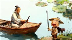 水彩画:刻舟求剑