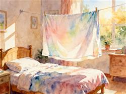 水彩画:建议冬天床单两周换洗一次