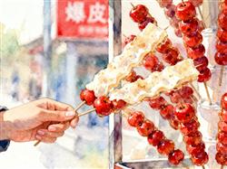 水彩画:奶皮子糖葫芦爆火