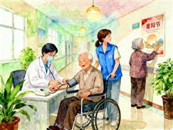 水彩画:重阳节，把这些养老福利转发给家人