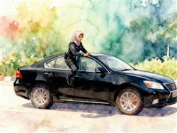 水彩画:马来西亚女保镖火了，扒车门一跃而上