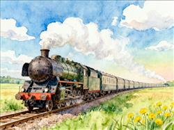 水彩画:超长火车震撼再现!到底有多少节车厢