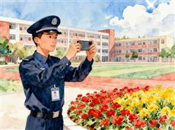 水彩画:最会拍照的保安