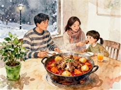 水彩画:冬天吃羊肉为啥可以御寒