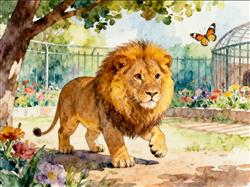 水彩画:动物园狮子因腿短走红