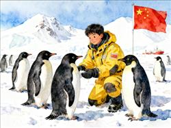 水彩画:中国人了不起!昨天上太空今天去南极