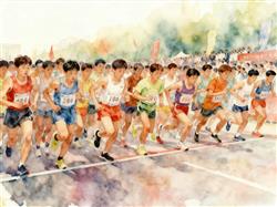水彩画:马拉松开赛