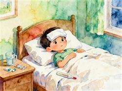 水彩画:流感高发,高烧别硬扛
