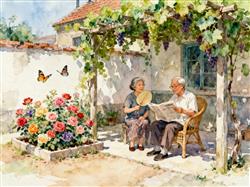 水彩画:九旬夫妻结婚78年从不吵架