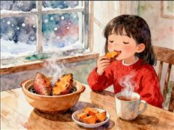 水彩画:冬天不建议吃太多烤红薯？