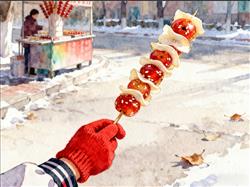 水彩画:一串40元 奶皮子糖葫芦成“爱马仕”