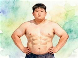 水彩画:340斤男生展示8块腹肌走红