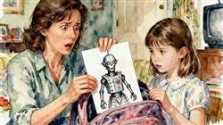 水彩画:妈妈检查女儿书包发现诡异恐怖画