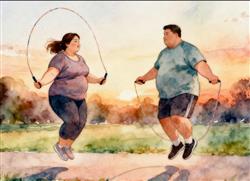 水彩画:跳绳是减重排行榜第一名的运动？