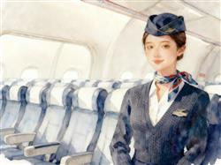 水彩画:空姐穿上羊毛衫制服