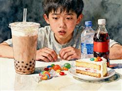 水彩画:越来越多青少年被糖尿病“盯”上了