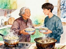 水彩画:立冬该吃饺子还是喝羊肉汤热