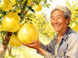 水彩画:黄澄澄的柚子,沉甸甸的牵挂