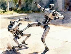 水彩画:宇树机器人被飞踹后仍能快速起身