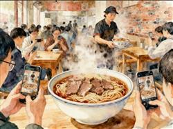 水彩画:牛肉面馆一碗“管饱面”全网爆火