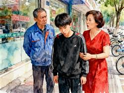 水彩画:网友路边拍到父母催婚儿子急眼