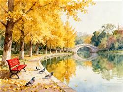 水彩画:成都银杏美翻了