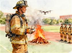 水彩画:科技赋能消防救援安全感拉满