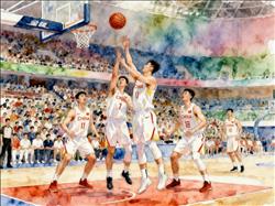 水彩画:体育强则中国强