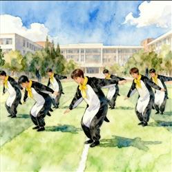 水彩画:第一批跳企鹅舞的大学生出现了