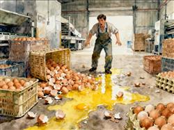 水彩画:员工第一天上班失手摔了18筐鸡蛋