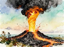 水彩画:异想天开之火山和龙卷风交集