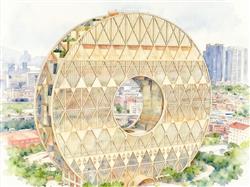 水彩画:网友评为“最丑建筑”铜钱大厦