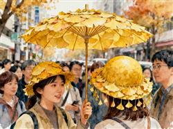 水彩画:“银杏伞”“银杏帽”火出圈