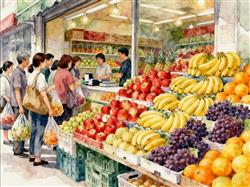 水彩画:水果店便宜得像批发价走红