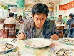 水彩画:男子差评饭店不上鱼:实际上了8次